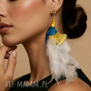 Klipsy przecudne pióro i miłorząb wykonane w pojedynczym