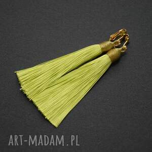 Klipsy z chwostami limonka - długie, eleganckie wiszące handmade