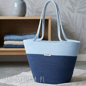 Torebka koszyk na ramię ze sznurka - baby blue i jeans