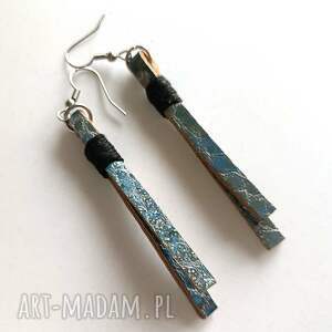 Kolczyki wiszące znaturalnej skóry Srebrno niebieskie