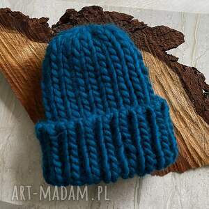 czapka chunky sherpa blue / handmade, beanie a drutach gruba