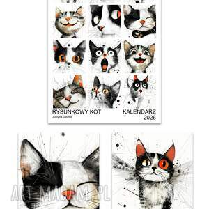 kalendarz 2026 kot rysunkowy 15x21 cm, planner, prezent kotem