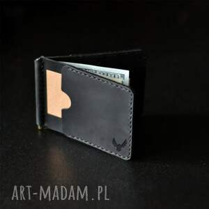 handmade portfel na karty z klipsem na banknoty skórzany czarny ręcznie
