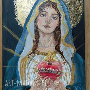 Niepokalane serce maryi, mixed media, obraz nowoczesny, sakralny, 3d, malarstwo akrylowe