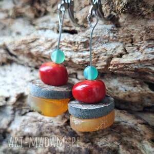 kolczyki z koralem i bursztynem prezent, biżuteria boho