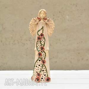 ręcznie robione ceramika anioł z kwiatami