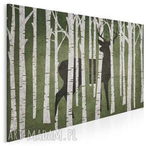 obraz na płótnie - jeleń las brzozy 120x80 cm 41201, cień, drzewa natura