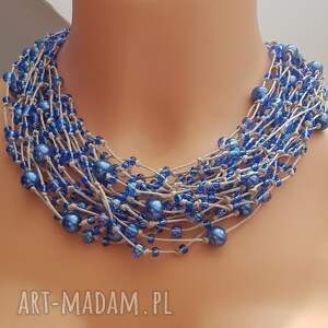 handmade korale naszyjnik niebieskie perły na sznurku nasz23.63