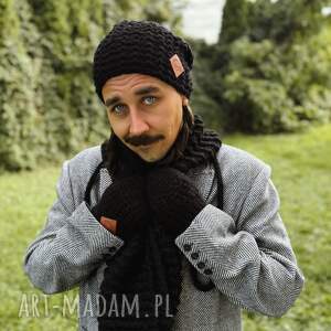 męska czapka merino neverland czarny podszewka jedwab, czapka z wełny merino