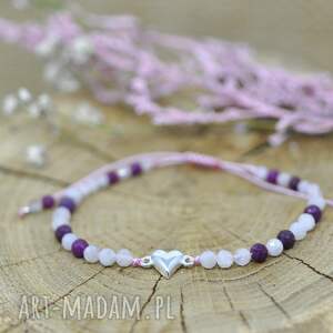 serce - bransoletka z kamieniami naturalnymi rubin kamienie naturalne, srebro