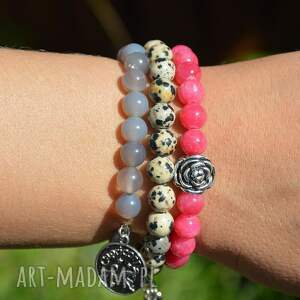 handmade bracelet by sis: kamienie ze srebrną różą