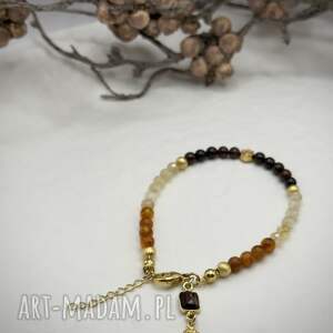 Bransoletka z bursztynem, cytrynem i granatem kwiaty, srebro 925 w złotym, cytryn - bursztyn