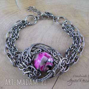 bransoletka z agatem, wire wrapping, stal chirurgiczna, wirewrapping