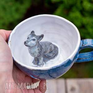 ceramiczna filiżanka z figurką wilka - baby blue 300 ml na prezent, kubek