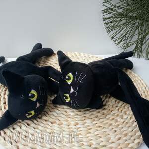 handmade maskotki czarne pluszowe kotki koty jasnozielone oczy