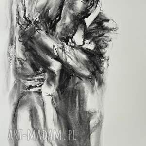 Z tobą - 100x70. Obrazy nad łóżko, do salonu, do sypialni, mężczyzna kobieta obraz, czarno biały szkic