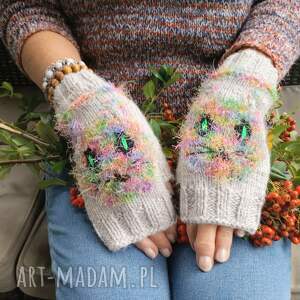 Mitenki z kotem - kolorowe rękawiczki handmade