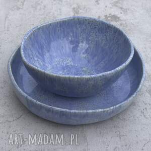 komplet obiadowy unikatowa naczynia, polska ceramika niebieskie naczynia