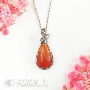 naszyjnik karneol stal chirurgiczna wisiorek handmade wirewrapping, biżuteria