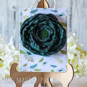 broszka - kwiat ciemna butelkowa zieleń, ręcznie szyty wyjątkowa kolory natury