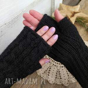 na święta upominki Mitenki z Alpaki rękawiczki bez palców - czarne