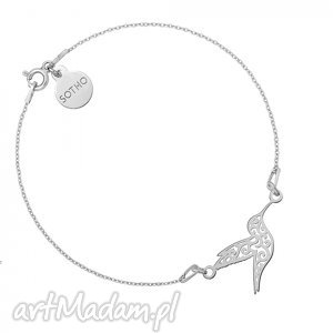 srebrna bransoletka z ażurowym kolibrem modny minimalistyczny, koliber