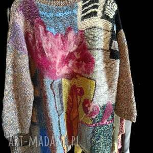 sweter w lampasy tunika, poncho swetry