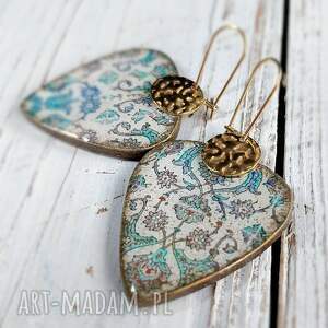 kolczyki decoupage, orientalne, wiszące stal chirurgiczna żywica prezent