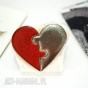 ceramiczny magnes serce - dwie połówki, boho styl na prezent