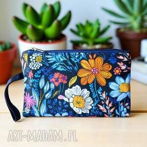 kosmetyczka płaska do torebki z rączką kwiaty, podróż