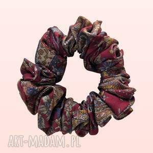 Jedwabna scrunchie MIDI bordowa we wzory