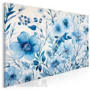 obraz do salonu - abstrakcyjna kompozycja kwiatowa w odcieniach błękitu 70x50