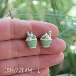 forever young kolczyki kubeczki matcha latte ze słomką - handmade, zielona