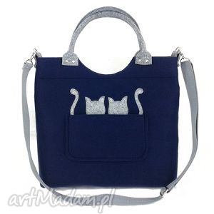 ręcznie zrobione torebki gray cats on navy blue/strap