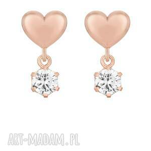 kolczyki serca z różowego złota bezbarwnymi cyrkoniami pozłacany delikatne