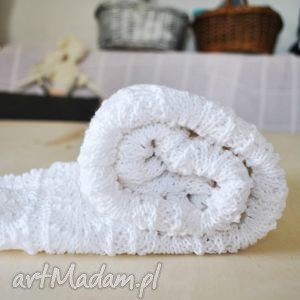 handmade koce i narzuty kocyk biały ażurowy