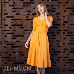 sukienka retro irma bursztynowa, bawełna singiel jersey rozkloszowana