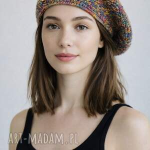 Wiosenny beret damski z antenką ręcznie robiony bawełna one size