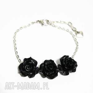 bransoletka - czarne róże koral, róża kwiat biżuteria na wesele niej