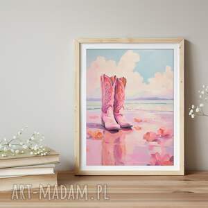 różowy plakat w stylu boho 40x53cm - western girl retro cowgirl