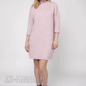 ręcznie wykonane swetry dzianinowa sukienka, suk006 róż mkm
