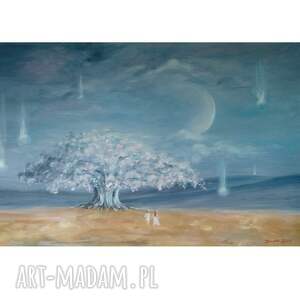 obraz olejny idąc do shangri - la, malarstwo kosmos, spacer drzewo