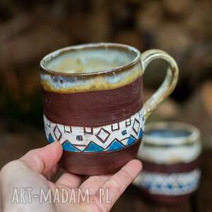 handmade kubek ceramiczny średni etnic blue 420 ml grunge, ceramika
