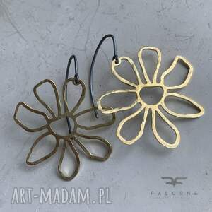Kolczyki Złote Kwiaty, z mosiądzu, srebrne bigle