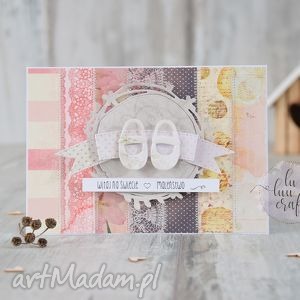 scrapbooking kartki narodziny - gratulacje z pantofelkami, dziecko, dziewczynka