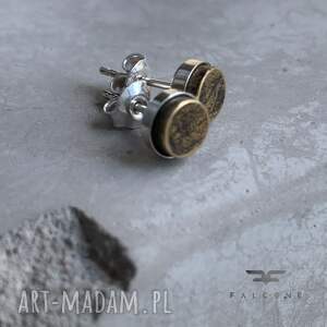 kolczyki sztyfty silver brass - brown mosiądze patynowany mosiądz