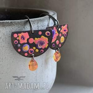 Kolczyki Cosmic Garden - emaliowane kwiaty i kryształy Swarovski