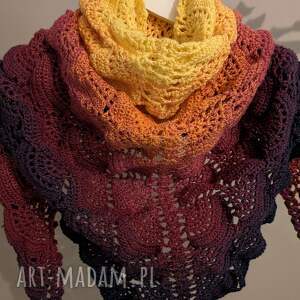 chustki i apaszki chusta szydełkowa zachód słońca - ręcznie robiona z miłością