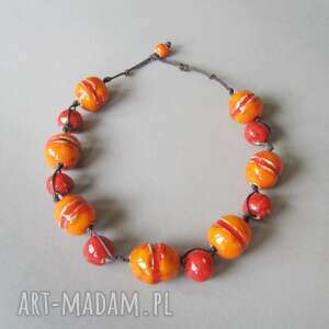 handmade naszyjniki naszyjnik „ pomarańczowo - czerwone kule”