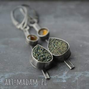 srebrne z agatu druzy oraz cytrynu, kolczyki srebro